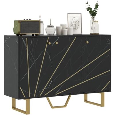 HOMCOM Meuble de Rangement 107L x 35l x 75H cm Aspect Marbre Noir Buffet Salon, 1 Placard 2 Portes, Étagère Réglable, Pieds en Métal HOMCOM Meuble de Rangement 107L x 35l x 75H cm Aspect Marbre Noir Buffet Salon, 1 Placard 2 Portes, Étagère Réglable, Pieds en Métal