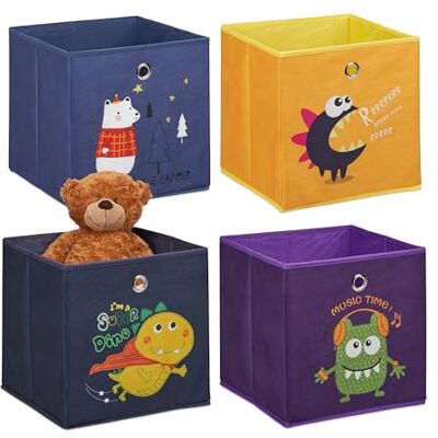 Relaxdays Lot de 4 boîtes de rangement pliables pour enfants Motifs animaux et monstres Pour étagères cubiques Dimensions (H x l x P) : 30 x 30 x 30 cm Multicolore Relaxdays Lot de 4 boîtes de rangement pliables pour enfants Motifs animaux et monstres Pour étagères cubiques Dimensions (H x l x P) : 30 x 30 x 30 cm Multicolore