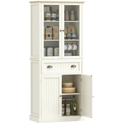 HOMCOM Buffet Meuble Cuisine Rangement Armoire de Cuisine 4 Portes Dont 2 Portes vitrées et 1 tiroir Hauteur 182,5 cm avec étagères réglables Beige HOMCOM Buffet Meuble Cuisine Rangement Armoire de Cuisine 4 Portes Dont 2 Portes vitrées et 1 tiroir Hauteur 182,5 cm avec étagères réglables Beige
