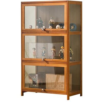 YFWOKSL Vitrine avec porte en verre acrylique 1 à 5 niveaux en bambou naturel pour objets de collection, forte capacité de charge, armoire de rangement avec YFWOKSL Vitrine avec porte en verre acrylique 1 à 5 niveaux en bambou naturel pour objets de collection, forte capacité de charge, armoire de rangement avec