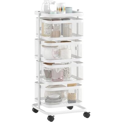 HOMCOM Resserre 4 Paniers Rotatifs sur Roues Étagère en Fil d'Acier Blanc Chariot de Rangement de Cuisine, Panier à Légumes et Fruits avec Plateau Supérieur, pour Cuisine Salon et Chambre HOMCOM Resserre 4 Paniers Rotatifs sur Roues Étagère en Fil d'Acier Blanc Chariot de Rangement de Cuisine, Panier à Légumes et Fruits avec Plateau Supérieur, pour Cuisine Salon et Chambre