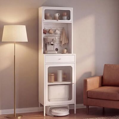 Mendler HWC-P99 Armoire haute de cuisine avec compartiments de rangement en métal et verre Blanc 182 x 54 x 40 cm Mendler HWC-P99 Armoire haute de cuisine avec compartiments de rangement en métal et verre Blanc 182 x 54 x 40 cm
