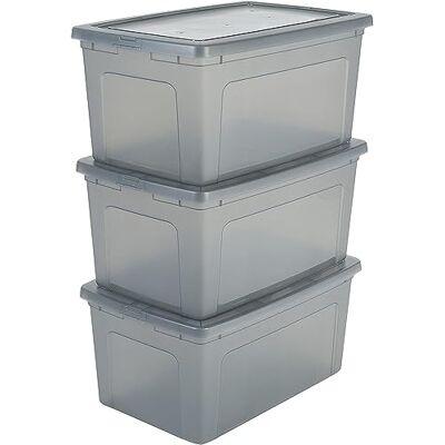 Iris Ohyama , Lot de 3 boîtes de rangement, 50 L, transparent, empilable, salon, chambre Modular Clear Box MCB-50 Gris Iris Ohyama , Lot de 3 boîtes de rangement, 50 L, transparent, empilable, salon, chambre Modular Clear Box MCB-50 Gris