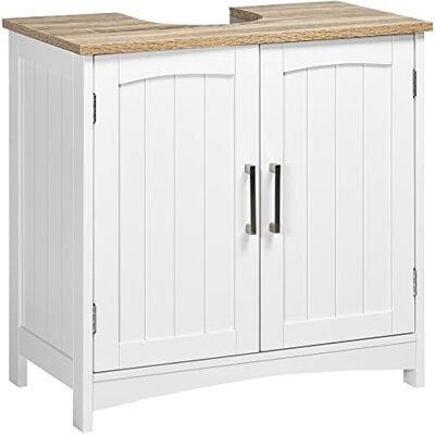 kleankin Meuble Salle de Bain sous Lavabo 60x33x60cm Blanc et Bois Naturel Meuble sous Lavabo, Double Portes, Étagère Réglable kleankin Meuble Salle de Bain sous Lavabo 60x33x60cm Blanc et Bois Naturel Meuble sous Lavabo, Double Portes, Étagère Réglable