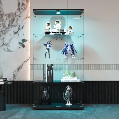 QMTXBYJ Vitrine en Verre avec LED, Armoire de Collection Moderne en Verre à Quatre Couches avec 2 Portes et Serrure, 5mm Verre trempé Transparent Armoir de Verre Debout pour Salon, Chambre QMTXBYJ Vitrine en Verre avec LED, Armoire de Collection Moderne en Verre à Quatre Couches avec 2 Portes et Serrure, 5mm Verre trempé Transparent Armoir de Verre Debout pour Salon, Chambre