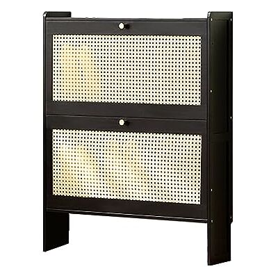 GLFNB Meuble à chaussures autonome en bois avec rangement en rotin pour maison, placard, couloir, entrée, chambre à coucher, couleur noire GLFNB Meuble à chaussures autonome en bois avec rangement en rotin pour maison, placard, couloir, entrée, chambre à coucher, couleur noire