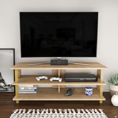 Hanah Home Rodney Support TV Or et Chêne - Meuble TV Hanah Home Rodney Support TV Or et Chêne - Meuble TV
