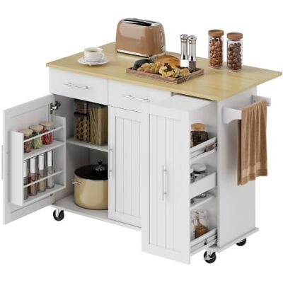 HOMCOM Îlot Central Cuisine Plateau Rabattable 129 x 65 x 91 cm Blanc Desserte de Cuisine sur Roulettes, 2 Tiroirs, Portes à Fermeture Douce, Porte-Serviettes, Style Moderne HOMCOM Îlot Central Cuisine Plateau Rabattable 129 x 65 x 91 cm Blanc Desserte de Cuisine sur Roulettes, 2 Tiroirs, Portes à Fermeture Douce, Porte-Serviettes, Style Moderne