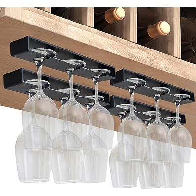 Vaisoeny Lot de 4 porte-verres à vin suspendus Porte-verres à vin sous armoire Étagère à pied suspendue Organiseur pour bar, armoire, cuisine Noir Vaisoeny Lot de 4 porte-verres à vin suspendus Porte-verres à vin sous armoire Étagère à pied suspendue Organiseur pour bar, armoire, cuisine Noir