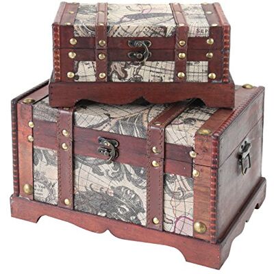 HMF Coffre au trésor en bois, petite Malle au trésor pour anniversaire d’enfant lot de 2 différentes tailles Amérique HMF Coffre au trésor en bois, petite Malle au trésor pour anniversaire d’enfant lot de 2 différentes tailles Amérique