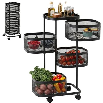 HOMCOM Resserre 4 Paniers Rotatifs sur Roues Étagère en Fil d'Acier Noir Chariot de Rangement de Cuisine, Panier à Légumes et Fruits avec Plateau Supérieur, pour Cuisine Salon et Chambre HOMCOM Resserre 4 Paniers Rotatifs sur Roues Étagère en Fil d'Acier Noir Chariot de Rangement de Cuisine, Panier à Légumes et Fruits avec Plateau Supérieur, pour Cuisine Salon et Chambre