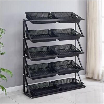CWCQGH Supermarket Kitchen Panier de rangement autonome à 4 niveaux à 5 niveaux pour épicerie Noir 120 x 35 x 140 cm CWCQGH Supermarket Kitchen Panier de rangement autonome à 4 niveaux à 5 niveaux pour épicerie Noir 120 x 35 x 140 cm