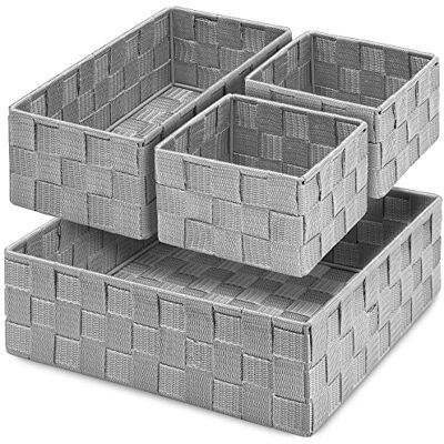 Posprica Drawer Organizer Bins,Woven Strap Storage Box Cube Basket Containers Divider for Organizing drawers, Shelves, Closets, Cabinets, Dressers and Countertops,set of 4, Light Grey Posprica Drawer Organizer Bins,Woven Strap Storage Box Cube Basket Containers Divider for Organizing drawers, Shelves, Closets, Cabinets, Dressers and Countertops,set of 4, Light Grey