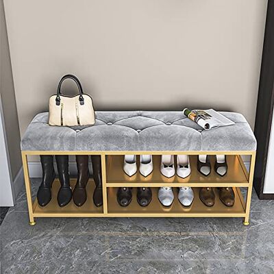 DRFGNF Luxueux Ben d'entrée avec rangement de bottes, rembourré doux Ben S Ben, organisateur de chaussures moderne en velours gris fourrure, 60 x 35 x 45 cm DRFGNF Luxueux Ben d'entrée avec rangement de bottes, rembourré doux Ben S Ben, organisateur de chaussures moderne en velours gris fourrure, 60 x 35 x 45 cm