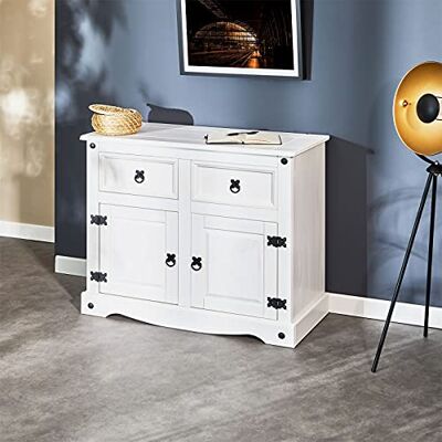 IDIMEX Buffet Salle à Manger Rural L 87 cm en Bois Massif Blanc avec 2 tiroirs et 2 Portes Commode bahut vaisselier, Meuble de Rangement Style Mexicain et compagne 87 x 76 x 40 cm IDIMEX Buffet Salle à Manger Rural L 87 cm en Bois Massif Blanc avec 2 tiroirs et 2 Portes Commode bahut vaisselier, Meuble de Rangement Style Mexicain et compagne 87 x 76 x 40 cm
