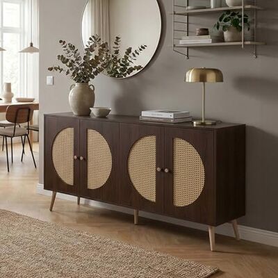 Mendler HWC-P49AM Buffet avec portes et compartiments de rangement, en polyrotin MDF, mélamine, 80 x 160 x 40 cm, aspect noyer Mendler HWC-P49AM Buffet avec portes et compartiments de rangement, en polyrotin MDF, mélamine, 80 x 160 x 40 cm, aspect noyer