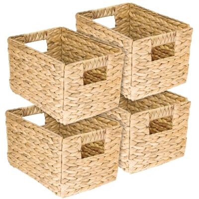 HMF Lot de 4 paniers de rangement pliables, tressés, en jacinthe d'eau et jonc de mer, taille M, 32 x 23 x 20 cm HMF Lot de 4 paniers de rangement pliables, tressés, en jacinthe d'eau et jonc de mer, taille M, 32 x 23 x 20 cm