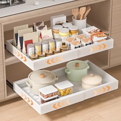 PNNP Lot de 2 Tiroir Coulissant Cuisine Adhesif: Rangement Coulissant Placard Cuisine Plateau Coulissant à Largeur Réglable (32-53 cm L x 43 cm P x 7 cm H) Sans perçage Blanc PNNP Lot de 2 Tiroir Coulissant Cuisine Adhesif: Rangement Coulissant Placard Cuisine Plateau Coulissant à Largeur Réglable (32-53 cm L x 43 cm P x 7 cm H) Sans perçage Blanc
