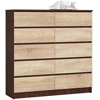 AKORD Commode K-120 avec 10 Tiroirs Commode Classique pour La Chambre, Salon Meuble de Rangement L120 x H121 x P40 cm, Poids 70 kg Wengé/Chêne Sonoma AKORD Commode K-120 avec 10 Tiroirs Commode Classique pour La Chambre, Salon Meuble de Rangement L120 x H121 x P40 cm, Poids 70 kg Wengé/Chêne Sonoma