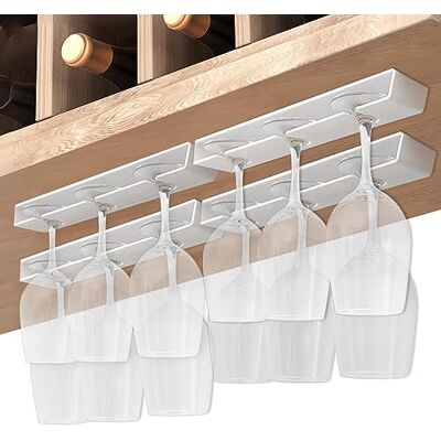 Vaisoeny Lot de 4 porte-verres à vin suspendus Porte-verres à vin sous armoire Étagère à pied suspendue Organisateur de suspension pour bar, armoire, cuisine (blanc) Vaisoeny Lot de 4 porte-verres à vin suspendus Porte-verres à vin sous armoire Étagère à pied suspendue Organisateur de suspension pour bar, armoire, cuisine (blanc)