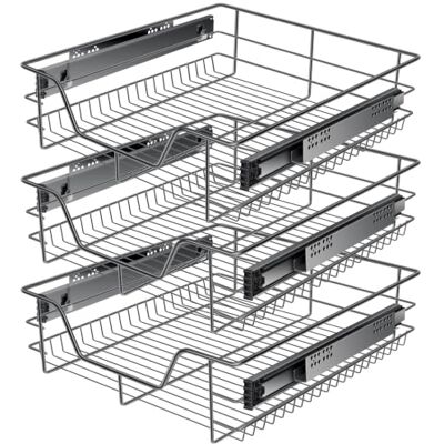 KESSER Lot de 3 tiroirs télescopiques, largeur d'armoire, 50 cm, en acier inoxydable chromé, pour armoire de cuisine, anthracite KESSER Lot de 3 tiroirs télescopiques, largeur d'armoire, 50 cm, en acier inoxydable chromé, pour armoire de cuisine, anthracite