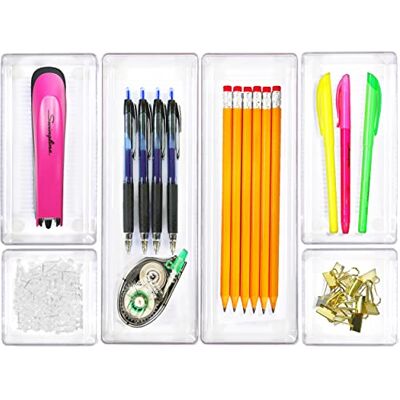 Simple Houseware Lot de 6 organiseurs de tiroir de bureau en plastique transparent Simple Houseware Lot de 6 organiseurs de tiroir de bureau en plastique transparent