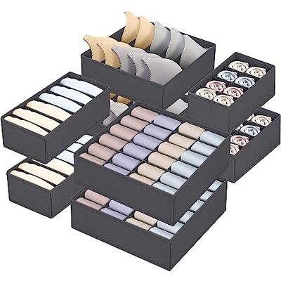 FAMKEEP Lot de 8 Organisateur sous Vetement Pliable, 24/8/6 Compartiments Organisateur de Tiroir Non-tissé, Rangement Soutien Gorge, Culotte, Chaussette, Cravate, Gris Foncé FAMKEEP Lot de 8 Organisateur sous Vetement Pliable, 24/8/6 Compartiments Organisateur de Tiroir Non-tissé, Rangement Soutien Gorge, Culotte, Chaussette, Cravate, Gris Foncé