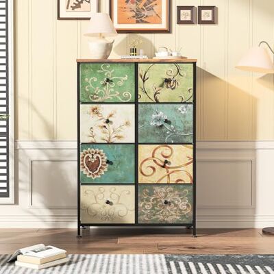 DULRLLY Commode avec 8 tiroirs en tissu Buffet à tiroirs Motif floral vintage Commode Buffet TV Avec tiroirs en tissu Meuble pour chambre à coucher, salon, couloir DULRLLY Commode avec 8 tiroirs en tissu Buffet à tiroirs Motif floral vintage Commode Buffet TV Avec tiroirs en tissu Meuble pour chambre à coucher, salon, couloir