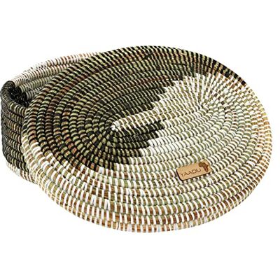 YAADU Corbeille de rangement africaine avec couvercle 32 x 24 cm Fabriquée en Afrique Noir et blanc YAADU Corbeille de rangement africaine avec couvercle 32 x 24 cm Fabriquée en Afrique Noir et blanc
