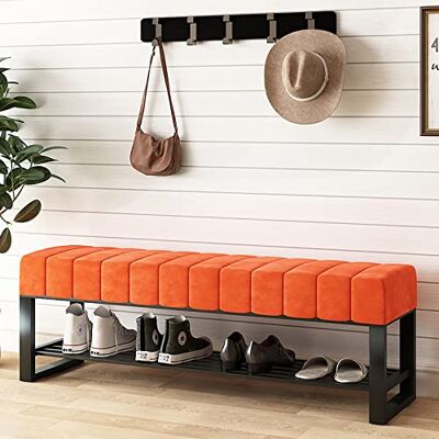 LDTTYRC Banc à Chaussures Moderne Rembourré avec Siège en Velours Banc de Rangement Décoratif pour L'entrée, Banc de Rangement à Chaussures, Organisateur de Chaussures, Orange, 100x32x45cm LDTTYRC Banc à Chaussures Moderne Rembourré avec Siège en Velours Banc de Rangement Décoratif pour L'entrée, Banc de Rangement à Chaussures, Organisateur de Chaussures, Orange, 100x32x45cm