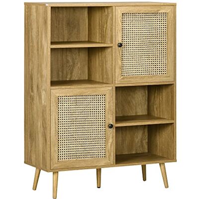 HOMCOM Buffet Meuble de Rangement Armoire Haut sur Pied en Bois et Cannage avec 2 Portes 4 Cases dim. 90L x 32,5l x 120H cm HOMCOM Buffet Meuble de Rangement Armoire Haut sur Pied en Bois et Cannage avec 2 Portes 4 Cases dim. 90L x 32,5l x 120H cm