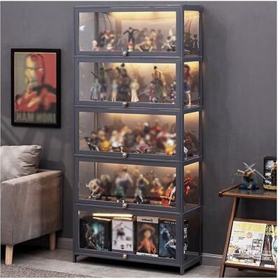 LTFCFZQ Présentoir à jouets, portes en acrylique – Vitrine grise pour figurines et articles de collection, vitrine sur pied pour salon ou chambre à coucher LTFCFZQ Présentoir à jouets, portes en acrylique – Vitrine grise pour figurines et articles de collection, vitrine sur pied pour salon ou chambre à coucher