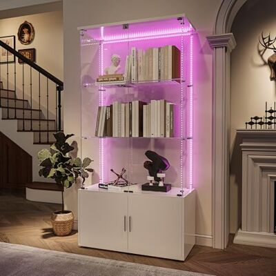 AONYAYBM Vitrine en verre debout Vitrine en verre avec éclairage LED 4 étages Armoire en verre avec 2 portes et 2 portes Verrouillable Armoire en verre (blanc, 2 portes et 4 étages) AONYAYBM Vitrine en verre debout Vitrine en verre avec éclairage LED 4 étages Armoire en verre avec 2 portes et 2 portes Verrouillable Armoire en verre (blanc, 2 portes et 4 étages)