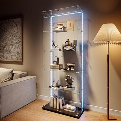 AONYAYBM Vitrine en verre debout Vitrine en verre avec éclairage LED 5 étages Armoire en verre avec 2 portes Armoire verrouillable Armoire en verre (noir, 2 portes, 5 étages-B) AONYAYBM Vitrine en verre debout Vitrine en verre avec éclairage LED 5 étages Armoire en verre avec 2 portes Armoire verrouillable Armoire en verre (noir, 2 portes, 5 étages-B)