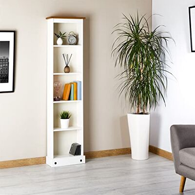 IDIMEX Bibliothèque Campo étagère en Bois Style Mexicain avec 4 tablettes, en pin Massif lasuré Blanc et Brun IDIMEX Bibliothèque Campo étagère en Bois Style Mexicain avec 4 tablettes, en pin Massif lasuré Blanc et Brun