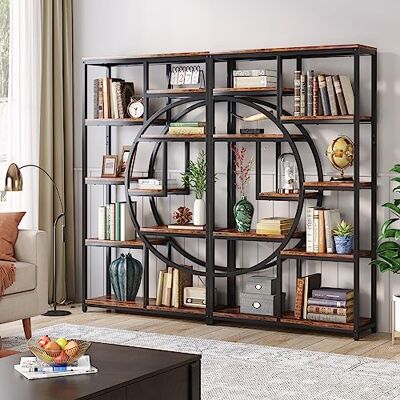Tribesigns Etagere – Lot de 2 bibliothèques industrielles à 5 niveaux, hautes étagères autoportantes, organiseur de rangement avec 9 étagères de rangement ouvertes pour salon, bureau Tribesigns Etagere – Lot de 2 bibliothèques industrielles à 5 niveaux, hautes étagères autoportantes, organiseur de rangement avec 9 étagères de rangement ouvertes pour salon, bureau