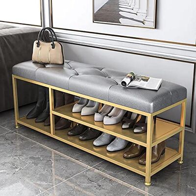 DRFGNF Luxueux Ben d'entrée avec rangement de bottes, rembourré doux Ben S Ben, organisateur de chaussures moderne en cuir gris fourrure, 100 x 35 x 45 cm DRFGNF Luxueux Ben d'entrée avec rangement de bottes, rembourré doux Ben S Ben, organisateur de chaussures moderne en cuir gris fourrure, 100 x 35 x 45 cm