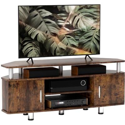 HOMCOM Meuble TV Meuble télé Bois Banc TV pour téléviseur jusqu'à 55 Pouces avec Grand Plateau, placards à Portes et Compartiment Ouvert pour Salon Chambre à Coucher, 120 x 40 x 52 cm, Marron HOMCOM Meuble TV Meuble télé Bois Banc TV pour téléviseur jusqu'à 55 Pouces avec Grand Plateau, placards à Portes et Compartiment Ouvert pour Salon Chambre à Coucher, 120 x 40 x 52 cm, Marron