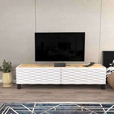 DECOROTIKA Lerze Meuble TV moderne 150 cm de large avec structure spéciale sur les portes et plateau effet marbre (chêne saphir/blanc) DECOROTIKA Lerze Meuble TV moderne 150 cm de large avec structure spéciale sur les portes et plateau effet marbre (chêne saphir/blanc)