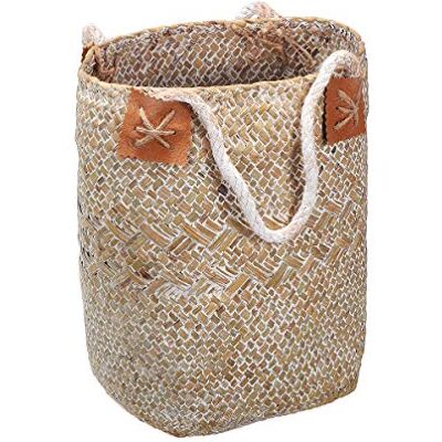 HOMFLON Panier de rangement pliable en jonc de mer naturel tissé pour pot de fleurs Panier pliable pour vêtements sales Marron HOMFLON Panier de rangement pliable en jonc de mer naturel tissé pour pot de fleurs Panier pliable pour vêtements sales Marron
