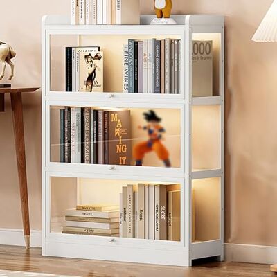 YFWOKSL Vitrine avec porte en acrylique, étagère en verre, meuble de rangement en bambou, étagère à livres, armoire à curiosité, grande capacité, armoire de rangement avec porte rabattable, charge YFWOKSL Vitrine avec porte en acrylique, étagère en verre, meuble de rangement en bambou, étagère à livres, armoire à curiosité, grande capacité, armoire de rangement avec porte rabattable, charge