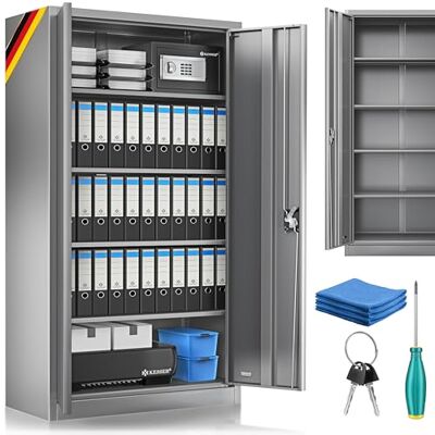 KESSER Armoire de classement verrouillable avec portes battantes 180 x 80 x 40 cm Armoire de bureau en acier avec 4 étagères réglables en hauteur Armoire multi-usages, 5 compartiments flexibles KESSER Armoire de classement verrouillable avec portes battantes 180 x 80 x 40 cm Armoire de bureau en acier avec 4 étagères réglables en hauteur Armoire multi-usages, 5 compartiments flexibles