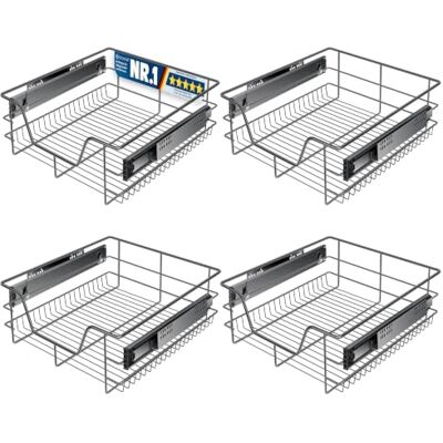 KESSER Lot de 4 tiroirs télescopiques, largeur d'armoire, 50 cm, en acier inoxydable chromé, pour armoire de cuisine, anthracite KESSER Lot de 4 tiroirs télescopiques, largeur d'armoire, 50 cm, en acier inoxydable chromé, pour armoire de cuisine, anthracite