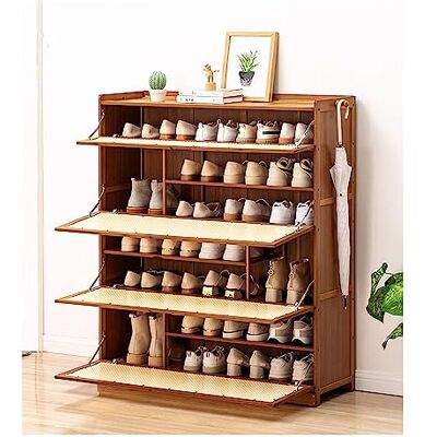 QYMYOZ Meuble à chaussures en bambou avec portes rabattables et barre à trois côtés pour entrée, placard, couloir, chambre à coucher, étagère à chaussures moderne sur pied, organisateur de rangement QYMYOZ Meuble à chaussures en bambou avec portes rabattables et barre à trois côtés pour entrée, placard, couloir, chambre à coucher, étagère à chaussures moderne sur pied, organisateur de rangement