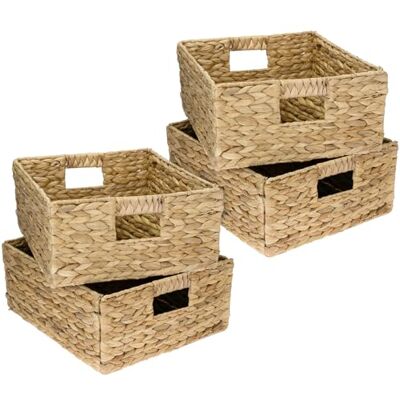 HMF Lot de 4 paniers de rangement, tressés, en jacinthe d'eau, en jonc de mer, convient pour Kallax demi compartiment, 30 x 34 x 15 cm HMF Lot de 4 paniers de rangement, tressés, en jacinthe d'eau, en jonc de mer, convient pour Kallax demi compartiment, 30 x 34 x 15 cm