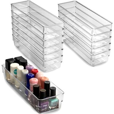 Hummelladen Lot de 12 systèmes de rangement de tiroirs, 24 x 8 cm, transparent, 5,5 cm de haut, antidérapant, organisateur pour coiffeuse, cosmétiques, salle de bain, cuisine, bureau, boîte à couverts, petite Hummelladen Lot de 12 systèmes de rangement de tiroirs, 24 x 8 cm, transparent, 5,5 cm de haut, antidérapant, organisateur pour coiffeuse, cosmétiques, salle de bain, cuisine, bureau, boîte à couverts, petite