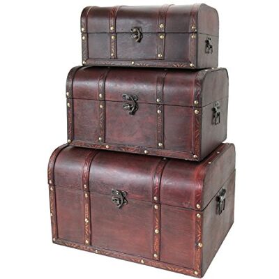 HMF Lot de 3 coffres au trésor en bois 6406700, différentes tailles, Portugal HMF Lot de 3 coffres au trésor en bois 6406700, différentes tailles, Portugal