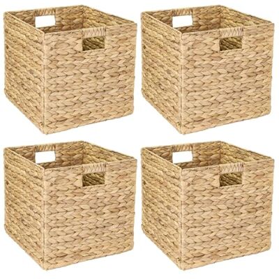 HMF Lot de 4 paniers de rangement tressés en jacinthe d'eau En jonc de mer Convient pour Kallax 32 x 34,5 x 32 cm HMF Lot de 4 paniers de rangement tressés en jacinthe d'eau En jonc de mer Convient pour Kallax 32 x 34,5 x 32 cm