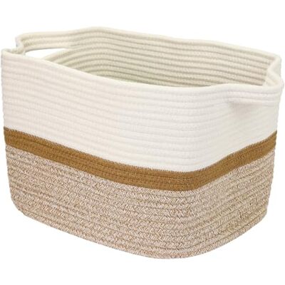 HMF Panier de rangement avec poignées allongées, panier en coton 36 x 30 x 25 cm Blanc/marron HMF Panier de rangement avec poignées allongées, panier en coton 36 x 30 x 25 cm Blanc/marron
