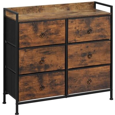 WOLTU SSK010shm Commode de rangement pour chambre à coucher avec 6 tiroirs en tissu, meuble de rangement avec étagère ouverte, cadre en acier, buffet de salon, marron vintage + noir WOLTU SSK010shm Commode de rangement pour chambre à coucher avec 6 tiroirs en tissu, meuble de rangement avec étagère ouverte, cadre en acier, buffet de salon, marron vintage + noir